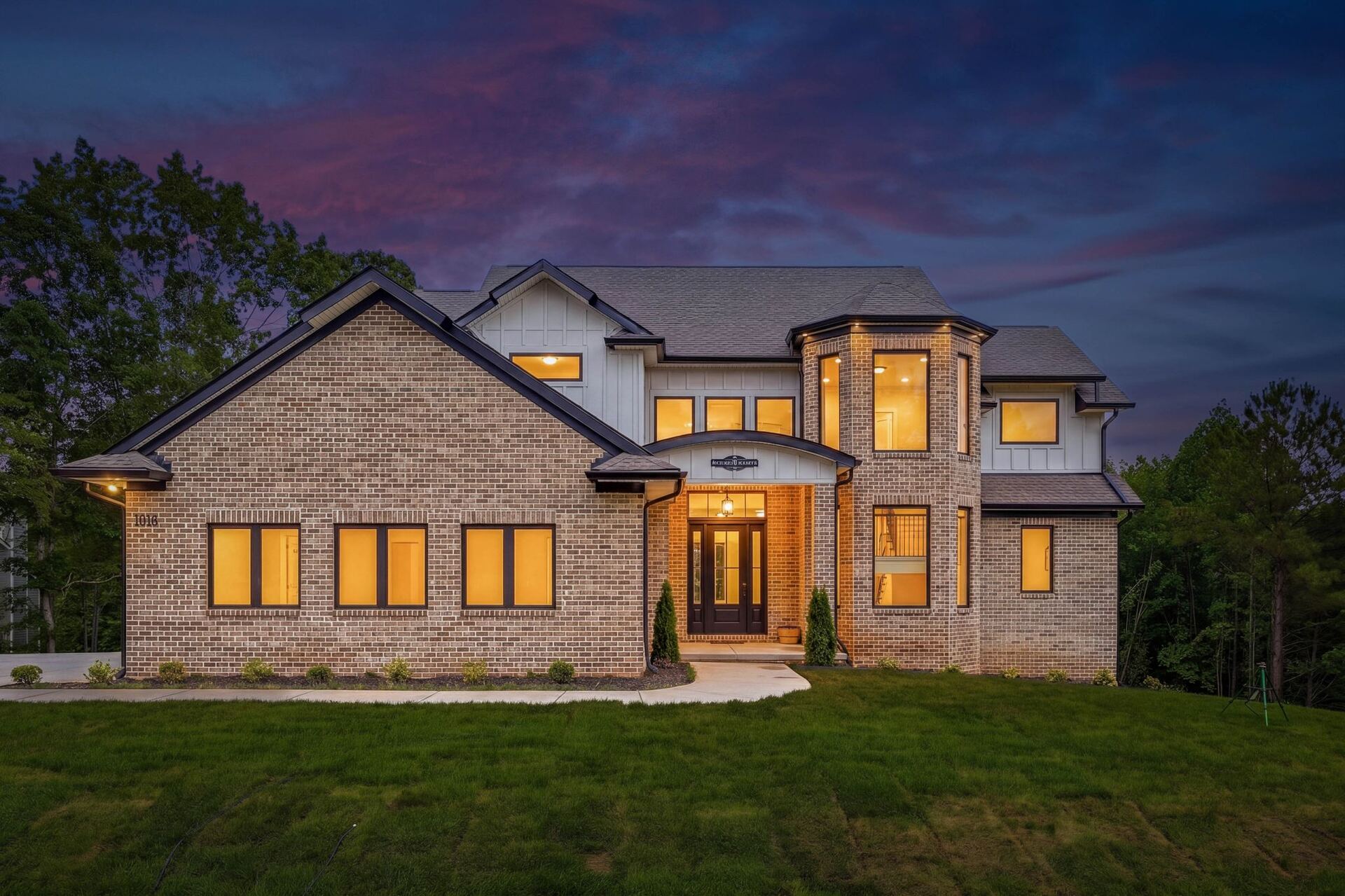 Custom home built by Sally Homes, twilight exterior